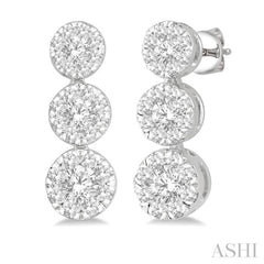 1/2 Ctw Hanging Triple Mount Lovebright Round Cut Diamond Earrings in 14K White Gold