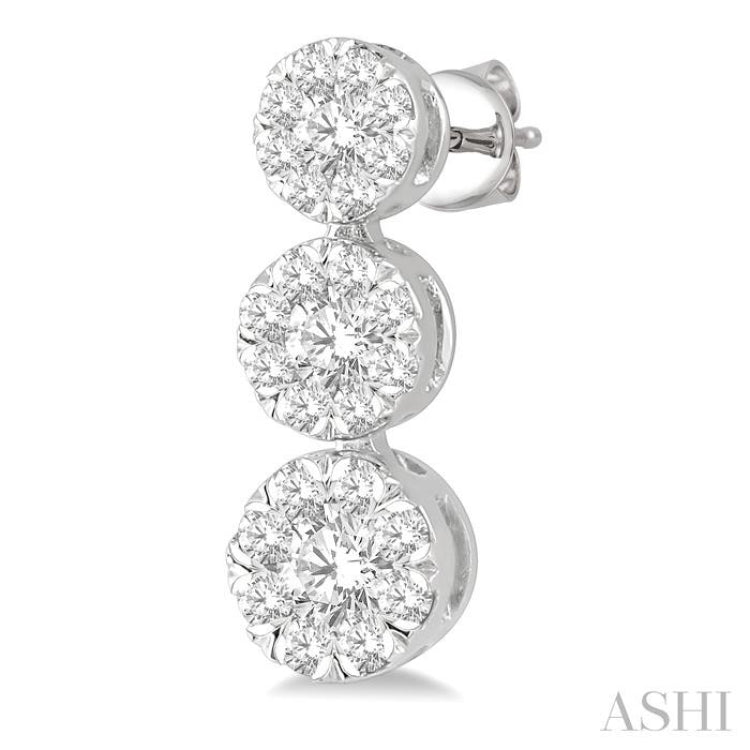 1/2 Ctw Hanging Triple Mount Lovebright Round Cut Diamond Earrings in 14K White Gold
