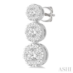 3/4 Ctw Hanging Triple Mount Lovebright Round Cut Diamond Earrings in 14K White Gold