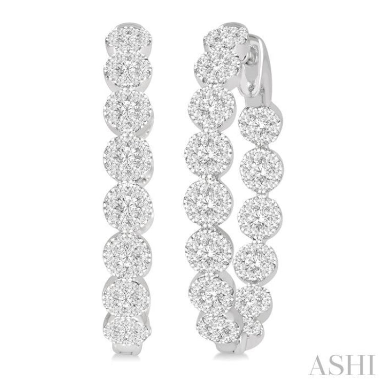 2 Ctw Circular Link Lovebright In-Out Round Cut Diamond Hoop Earrings in 14K White Gold