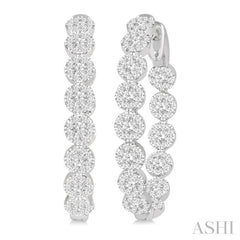 2 Ctw Circular Link Lovebright In-Out Round Cut Diamond Hoop Earrings in 14K White Gold