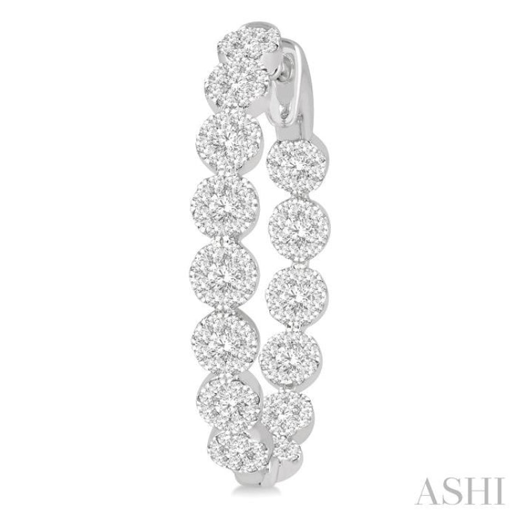2 Ctw Circular Link Lovebright In-Out Round Cut Diamond Hoop Earrings in 14K White Gold