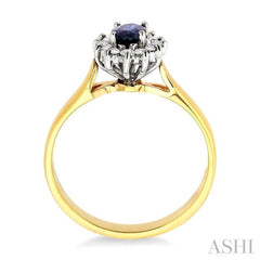 6x4MM Oval Cut Sapphire and 1/5 Ctw Round Cut Diamond Ring in 14K Yellow Gold