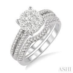 3/4 Ctw Diamond Wedding Set with 3/4 Ctw Round Cut Engagement Ring and 1/10 Ctw Wedding Band in 14K White Gold