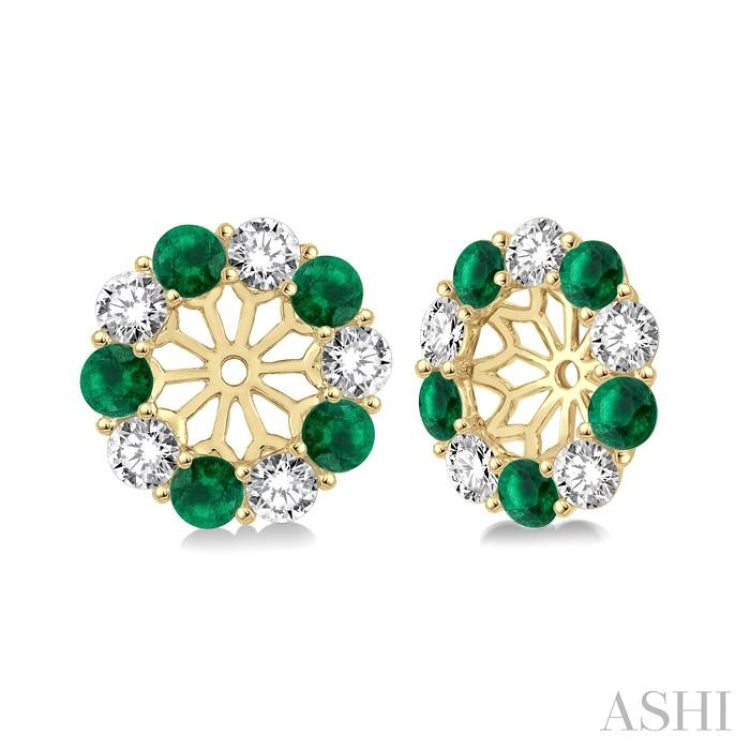 2.3 MM Round Cut Emerald and 1/2 Ctw Round Cut Diamond Precious Earrings Jacket in 14K Yellow Gold