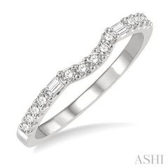 1/4 Ctw Arched Center Baguette and Round Cut Diamond Wedding Band in 14K White Gold