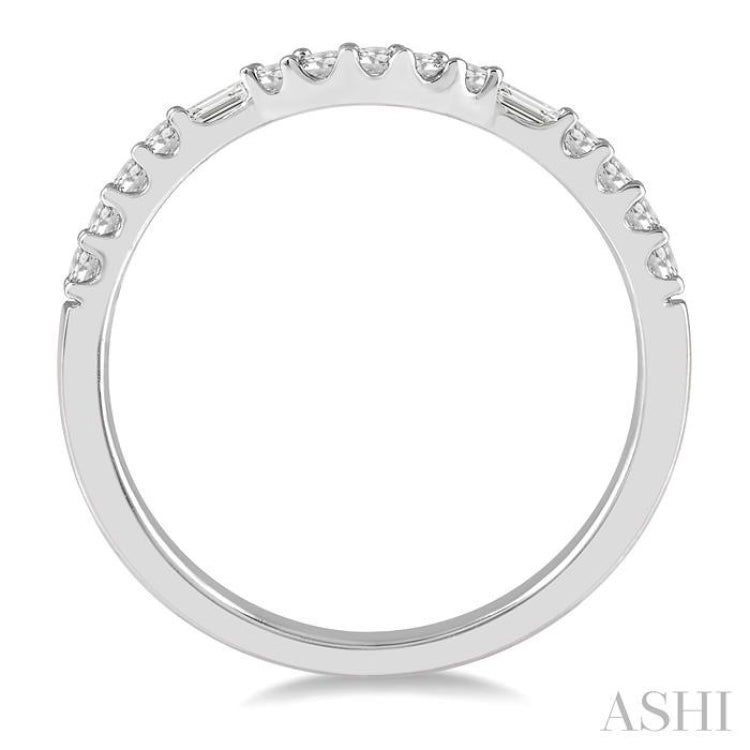 1/4 Ctw Arched Center Baguette and Round Cut Diamond Wedding Band in 14K White Gold