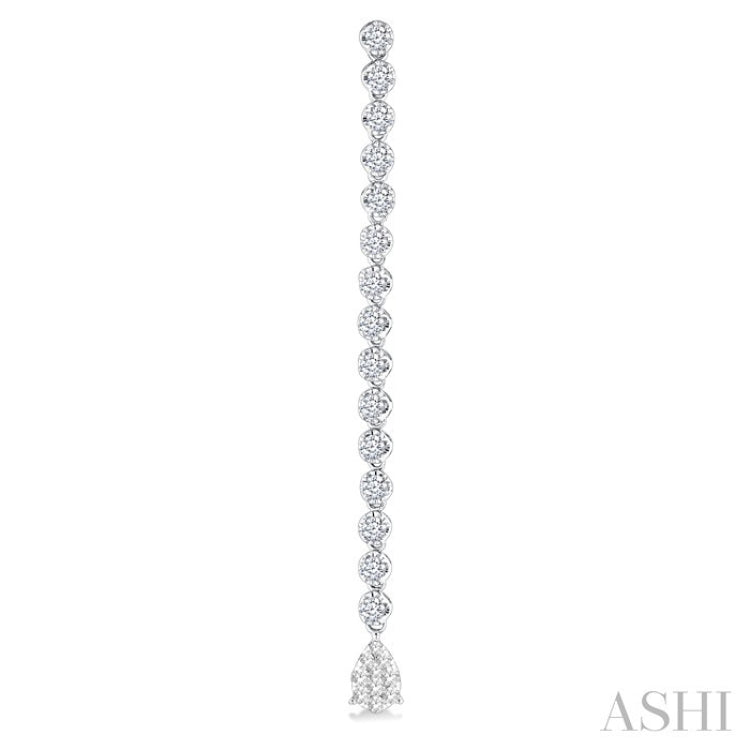 1 1/4 Ctw Lovebright Pear Shape Dangle Tip Round Cut Diamond Fashion Long Earrings in 14K White Gold