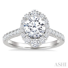3/4 Ctw Scalloped Oval Centerpiece Circular Shape Round Cut Diamond Semi-Mount Engagement Ring in 14K White Gold