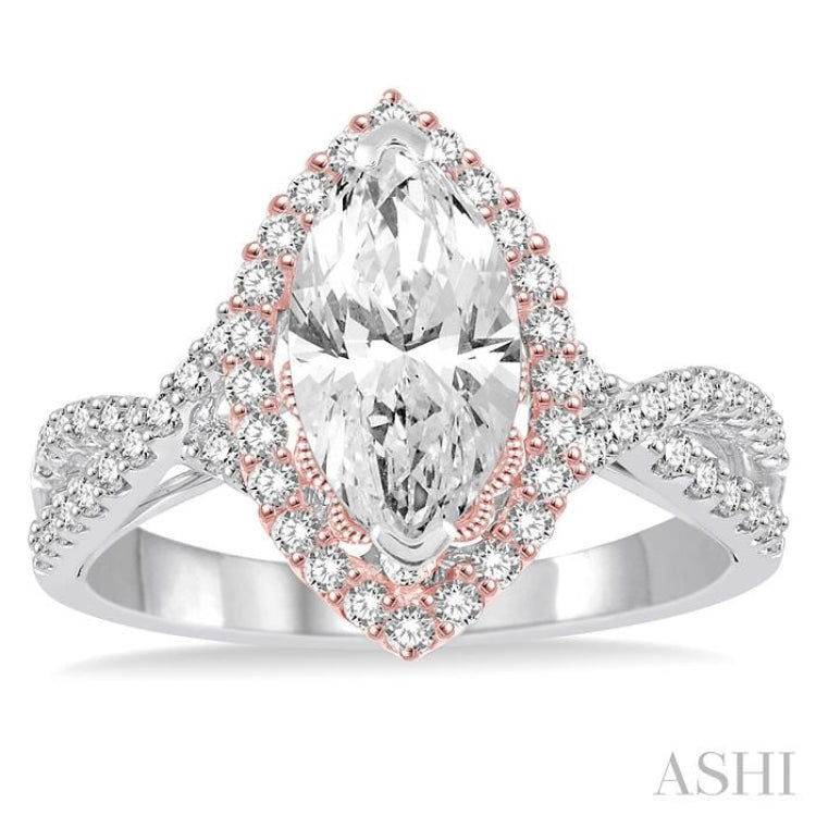 1/2 Ctw Diamond Semi-Mount Engagement Ring in 14K White and Rose Gold