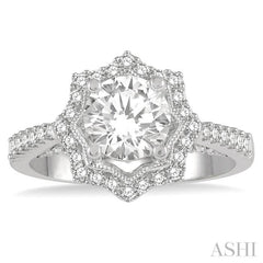 5/8 Ctw Star Border 6.5MM Round Cut Diamond Semi-Mount Engagement Ring in 14K White Gold