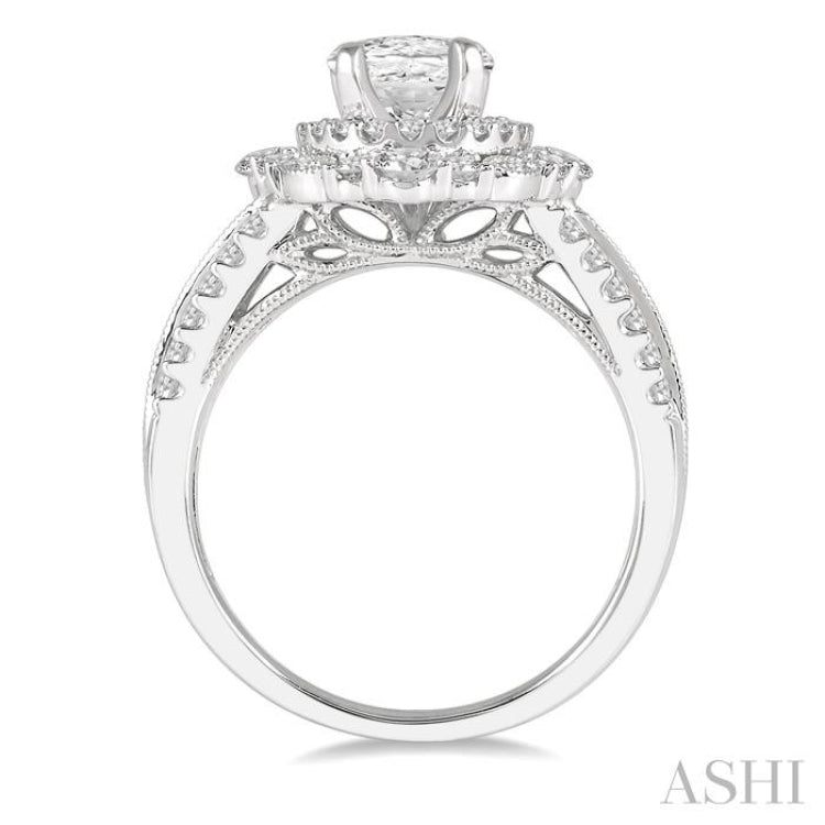 7/8 Ctw Oval Round Cut Diamond Semi-Mount Engagement Ring in 14K White Gold