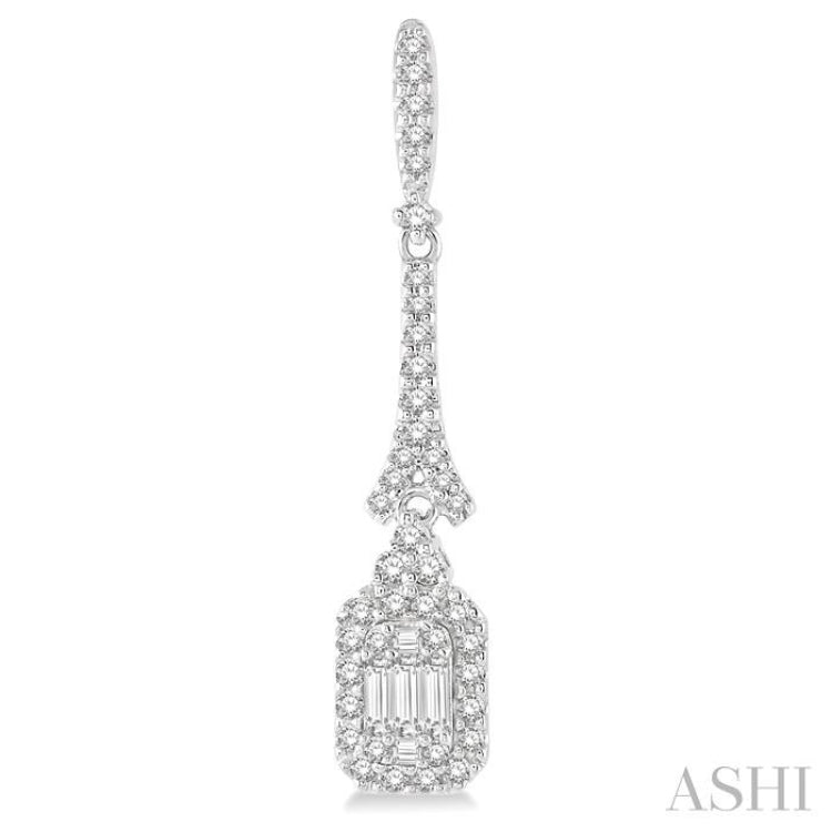 5/8 Ctw Long Baguette & Round Cut Diamond Earring in 14K White Gold