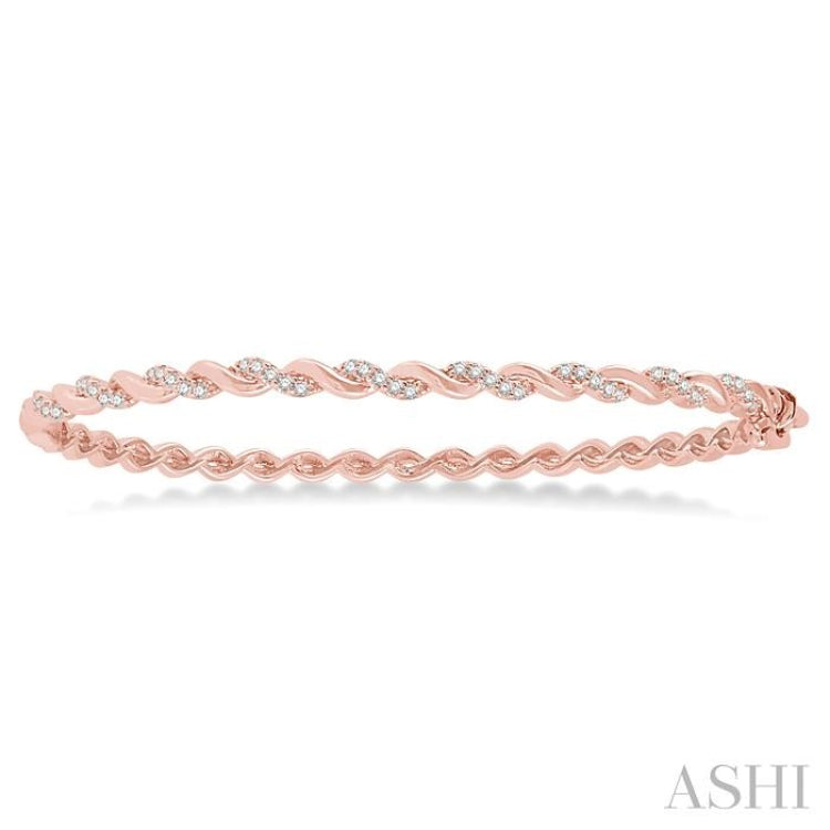 1/3 Ctw Twisted Vine Round Cut Diamond Stackable Bangle in 14K Rose Gold