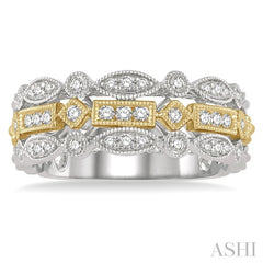 3/8 Ctw Two Tone Geometric Rows Round Cut Diamond Fashion Band in 14K White and Yellow Gold