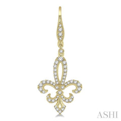 3/4 Ctw Fleur De Lis Round Cut Diamond Hanging Earrings in 14K Yellow Gold