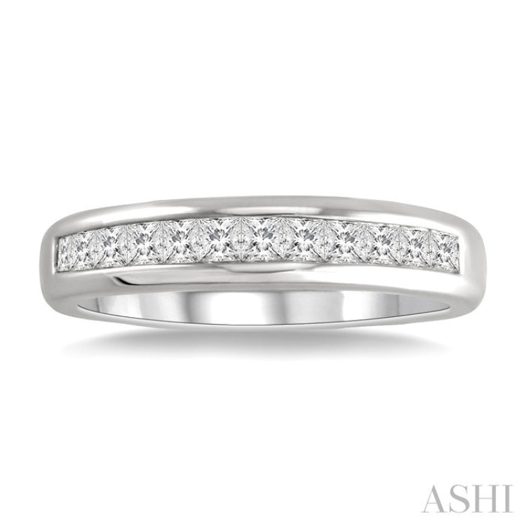 1 Ctw Princess Cut Diamond Wedding Band in 14K White Gold