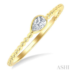 1/6 Ctw Ball Bead East-West Bezel Set Pear Cut Diamond Bead Bijoux Stackable Petite Fashion Ring in 14K Yellow Gold