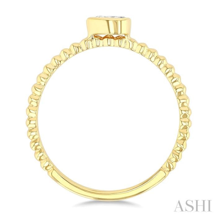 1/6 Ctw Ball Bead East-West Bezel Set Pear Cut Diamond Stackable Petite Fashion Ring in 14K Yellow Gold