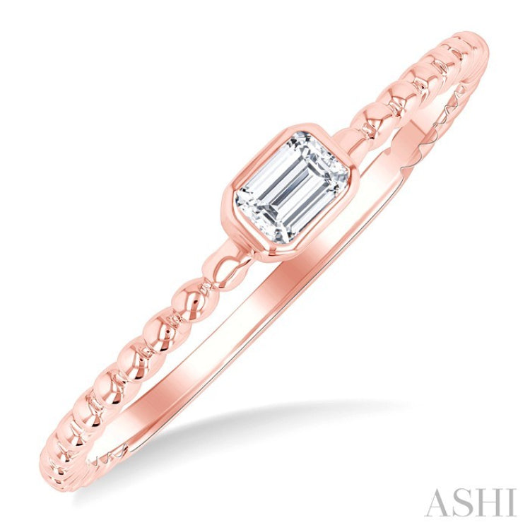 1/6 Ctw Bead Bijoux East-West Bezel Set Emerald Cut Diamond Stackable Petite Fashion Ring in 14K Rose Gold