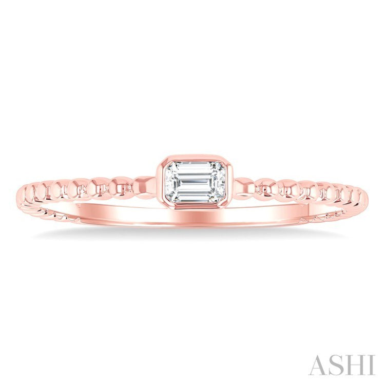 1/6 Ctw Ball Bead East-West Bezel Set Emerald Cut Diamond Stackable Petite Fashion Ring in 14K Rose Gold