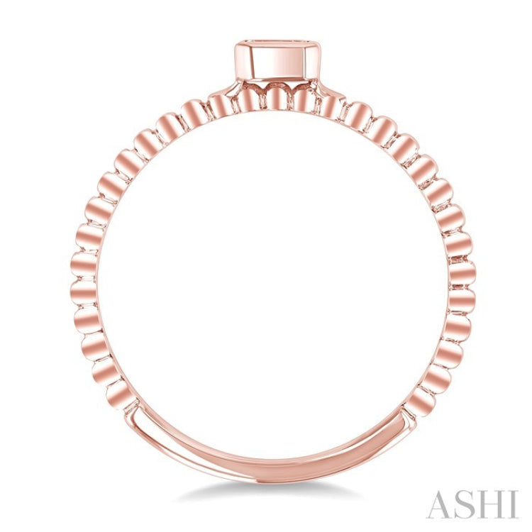 1/6 Ctw Ball Bead East-West Bezel Set Emerald Cut Diamond Stackable Petite Fashion Ring in 14K Rose Gold