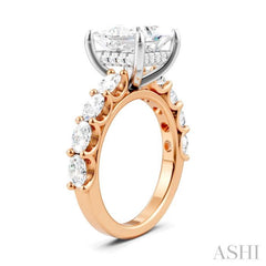 1 1/3 Ctw Princess Shape Oval and Round Cut Diamond Semi-Mount Engagement Ring in 14K Rose and White Gold