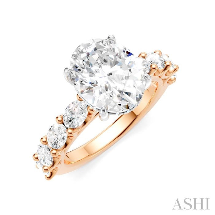 1 1/3 Ctw Oval Shape Oval and Round Cut Diamond Semi-Mount Engagement Ring in 14K Rose and White Gold