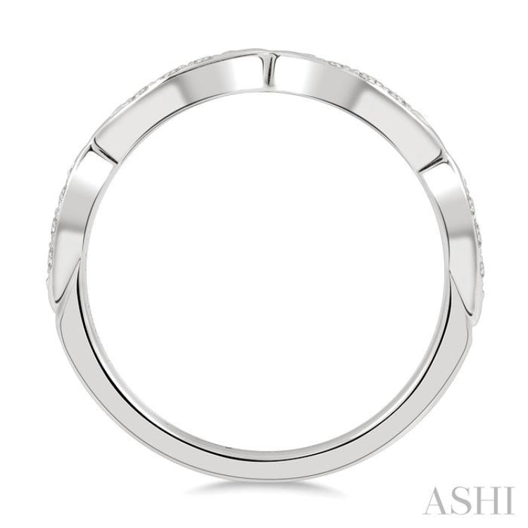 1/10 Ctw Marquise Carved Link Round Cut Diamond Stackable Wedding Band in 14K White Gold