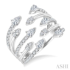 1 Ctw Five-Way Split Pear and Round Cut Diamond Fashion Open Ring in 14K White Gold