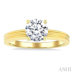 1/20 Ctw Circular Shape Grooved Shank Round Cut Diamond Semi-Mount Engagement Ring in 14K Yellow Gold