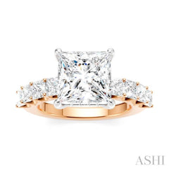 1 1/3 Ctw Princess Shape Princess and Round Cut Diamond Semi-Mount Engagement Ring in 14K Rose and White Gold