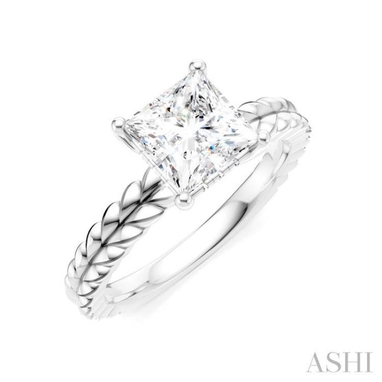 1/20 Ctw Princess Shape Round Cut Diamond Semi-Mount Engagement Ring in 14K White Gold