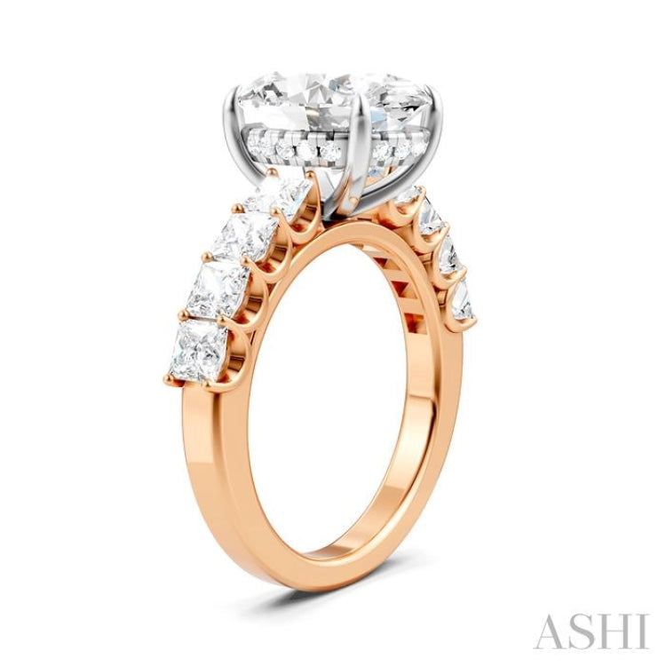 1 1/3 Ctw Oval Shape Princess and Round Cut Diamond Semi-Mount Engagement Ring in 14K Rose and White Gold