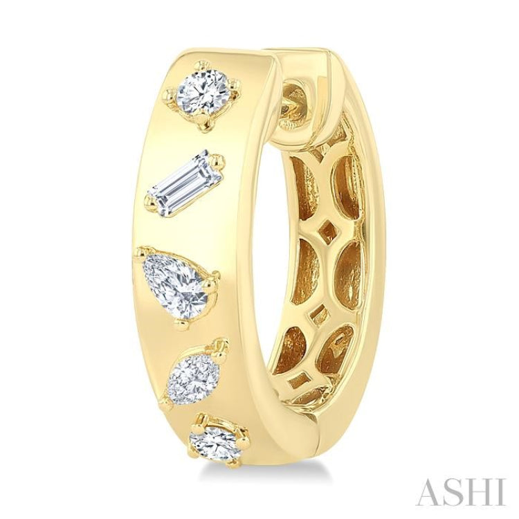 1/3 Ctw Mixed Cut Diamond Fashion Hoop Earring in 14K Yellow Gold