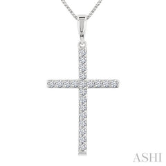 1/4 Ctw Round Cut Diamond Cross Fashion Pendant With Chain in 14K White Gold