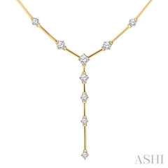 1 Ctw Round Cut Diamond Y-Shape Bar Link Fashion Necklace in 14K Yellow Gold
