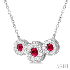 3.80 MM & 3 MM Round Shape Ruby and 5/8 Ctw Round Cut Diamond Past Present & Future Precious Lovebright Necklace in 14K White Gold