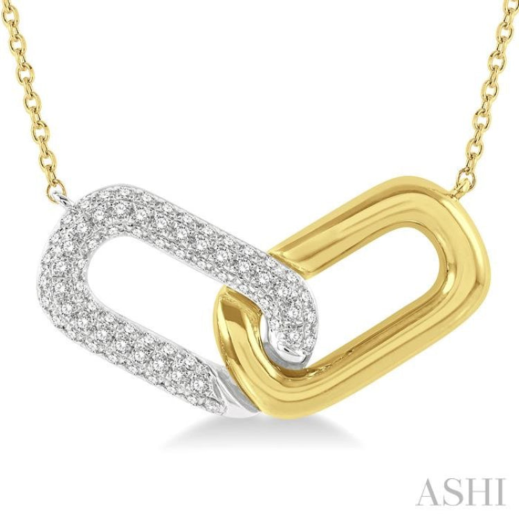 1/4 Ctw Round Cut Diamond Paperclip Pendant With Chain in 14K Yellow and White Gold