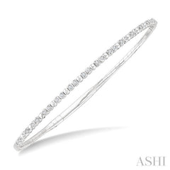 1/4 Ctw Bubble Motif Halfway Round Cut Bezel Diamond Flex Bangle in 14K White Gold