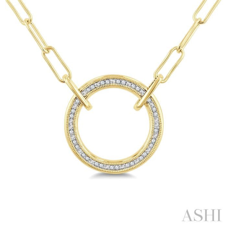 1/10 Ctw Circle Round Cut Diamond Fashion Pendant With Paperclip Chain in Yellow Gold Vermeil