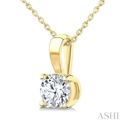 3/4 Ctw Prong Set Round Cut Diamond Solitaire Pendant With Chain in 14K Yellow Gold