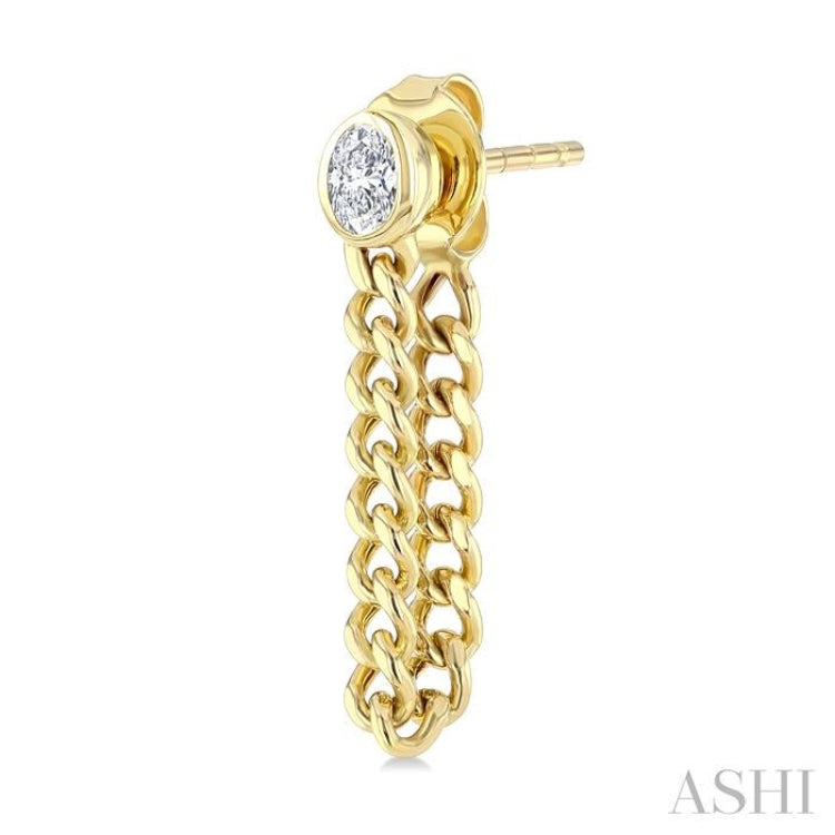 1/3 Ctw Bezel Set Oval Cut Diamond Curb Link Chain Dangler Fashion Earring in 14K Yellow Gold