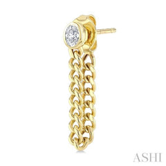 1/3 Ctw Bezel Set Oval Cut Diamond Curb Link Chain Dangler Fashion Earring in 14K Yellow Gold