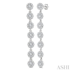 1/2 Ctw Floral Link Round Cut Diamond Cluster Fashion Long Earring in 14K White Gold