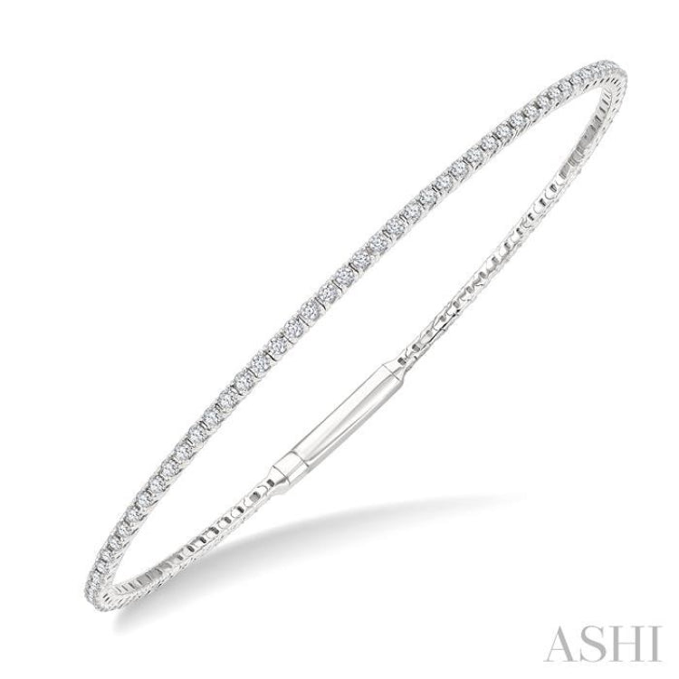 1 Ctw Round Cut Diamond Fullway Straight Flex Bangle in 14K White Gold