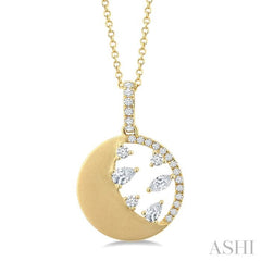 3/8 Ctw Crescent Accent Circle Marquise, Pear and Round Cut Diamond Fashion Pendant With Chain in 14K Yellow Gold