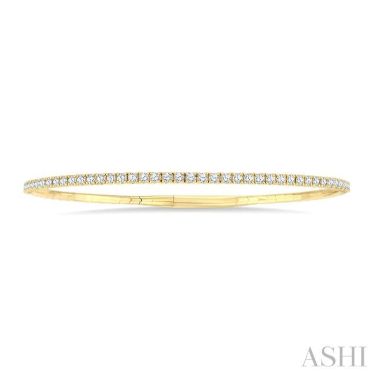 1 Ctw Round Cut Diamond Halfway Straight Flex Bangle in 14K Yellow Gold