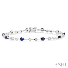 4x3 MM Pear Cut Sapphire and 1/2 Ctw Round Cut Diamond Precious Bracelet in 14K White Gold