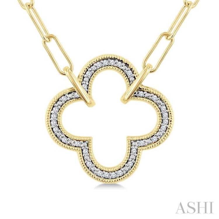 1/10 Ctw Clover Frame Round Cut Diamond Fashion Pendant With Paperclip Chain in Yellow Gold Vermeil